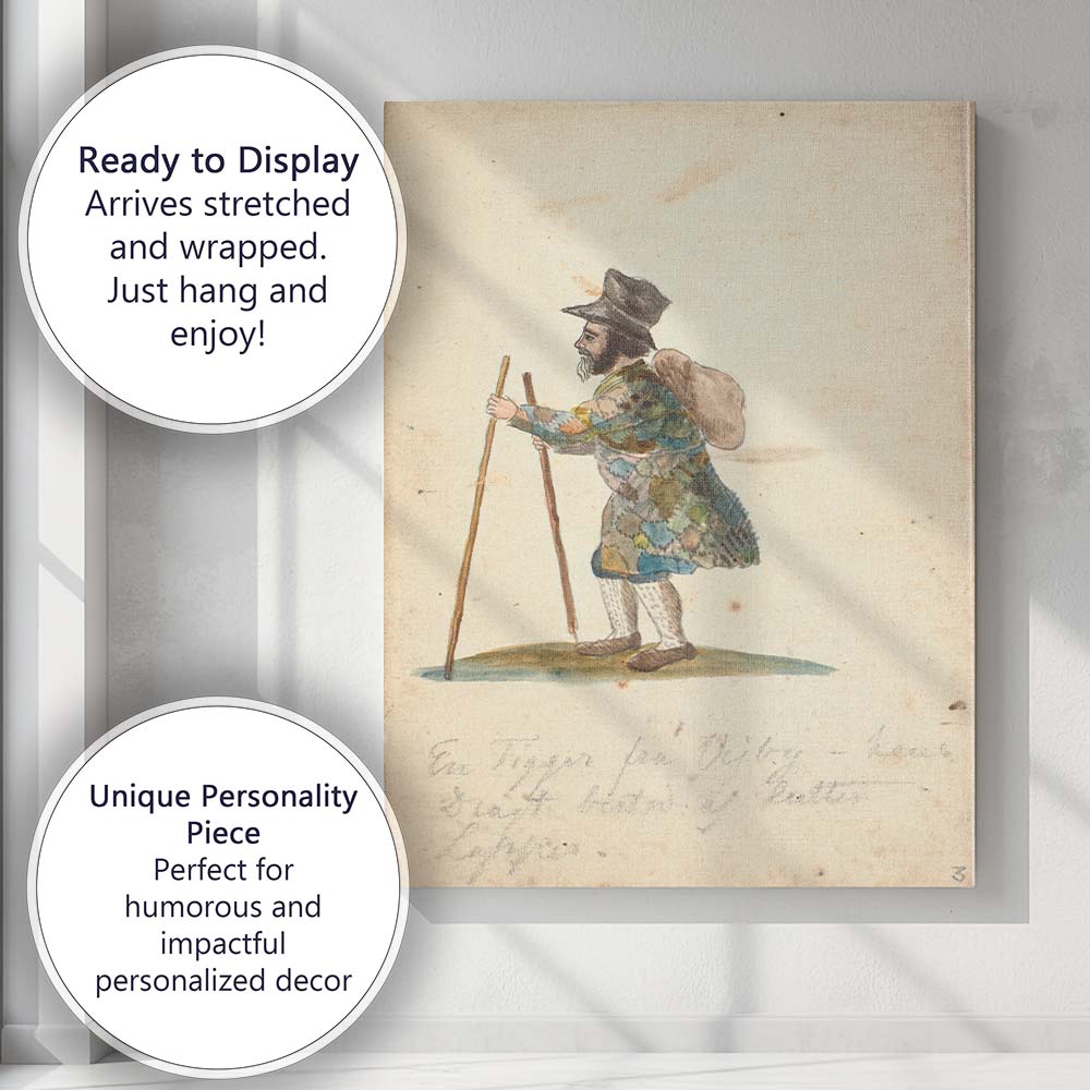 Traditional Folk Traveller Figure Watercolour Illustration Canvas Wall Art Print Decor Picture Ready to Hang