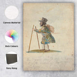 Traditional Folk Traveller Figure Watercolour Illustration Canvas Wall Art Print Decor Picture Ready to Hang