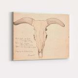 Antique Longhorn Cattle Skull Scientific Drawing Canvas Wall Art Print Decor Picture Ready to Hang