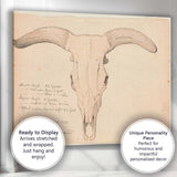 Antique Longhorn Cattle Skull Scientific Drawing Canvas Wall Art Print Decor Picture Ready to Hang