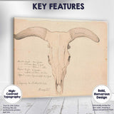 Antique Longhorn Cattle Skull Scientific Drawing Canvas Wall Art Print Decor Picture Ready to Hang