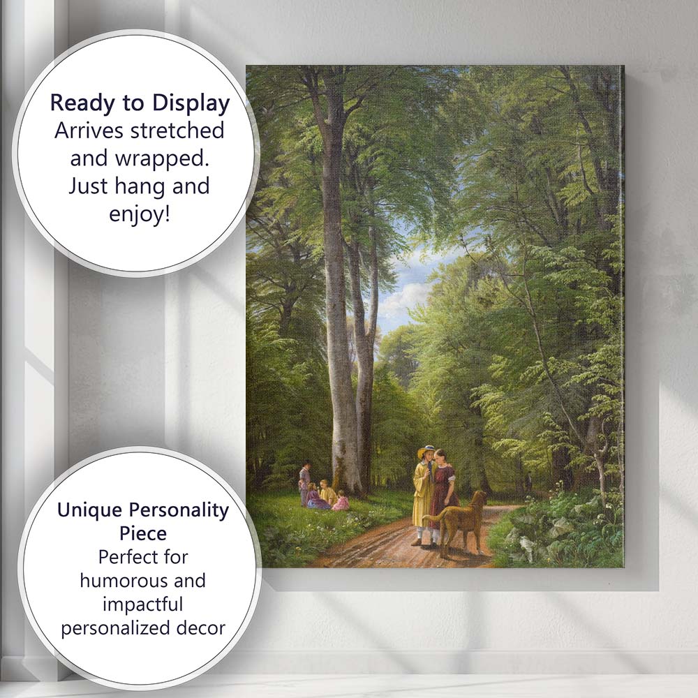 Sunlit Woodland Path Family Gathering Landscape Painting Canvas Wall Art Print Decor Picture Ready to Hang