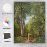 Sunlit Woodland Path Family Gathering Landscape Painting Canvas Wall Art Print Decor Picture Ready to Hang