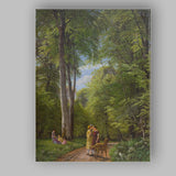 Sunlit Woodland Path Family Gathering Landscape Painting Canvas Wall Art Print Decor Picture Ready to Hang