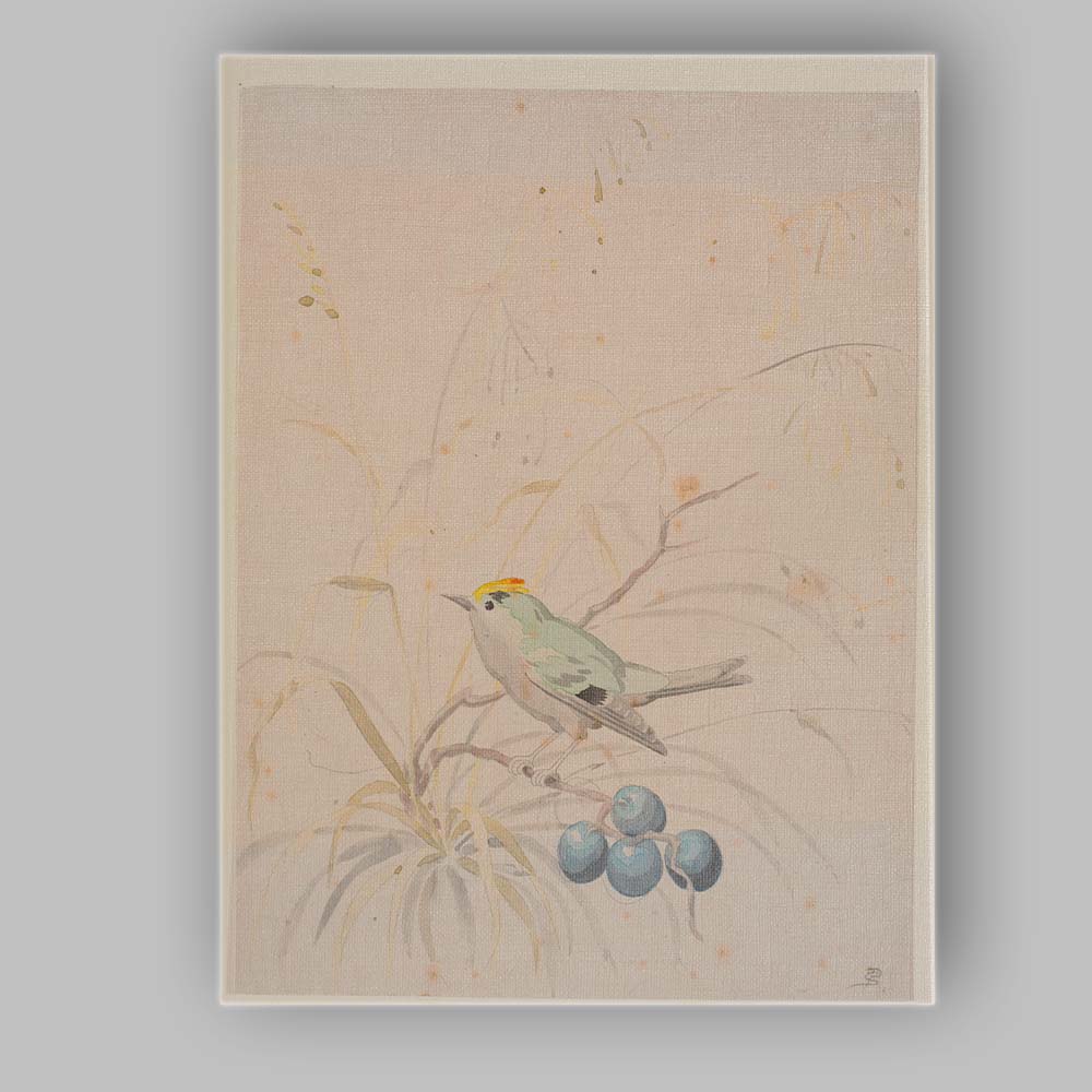 Minimalist Bird And Blue Berries Botanical Watercolour Canvas Wall Art Print Decor Picture Ready to Hang