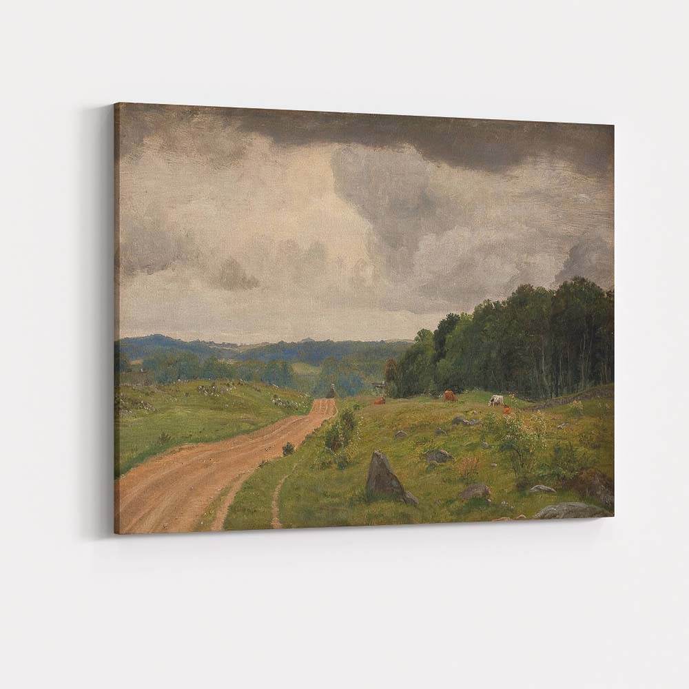 Rustic Country Road Pastoral Meadow Cattle Landscape Oil Painting Canvas Wall Art Print Decor Picture Ready to Hang
