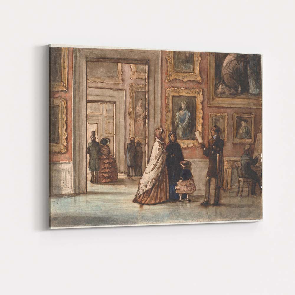 Victorian Art Gallery Interior Antique Museum Watercolour Scene Canvas Wall Art Print Decor Picture Ready to Hang