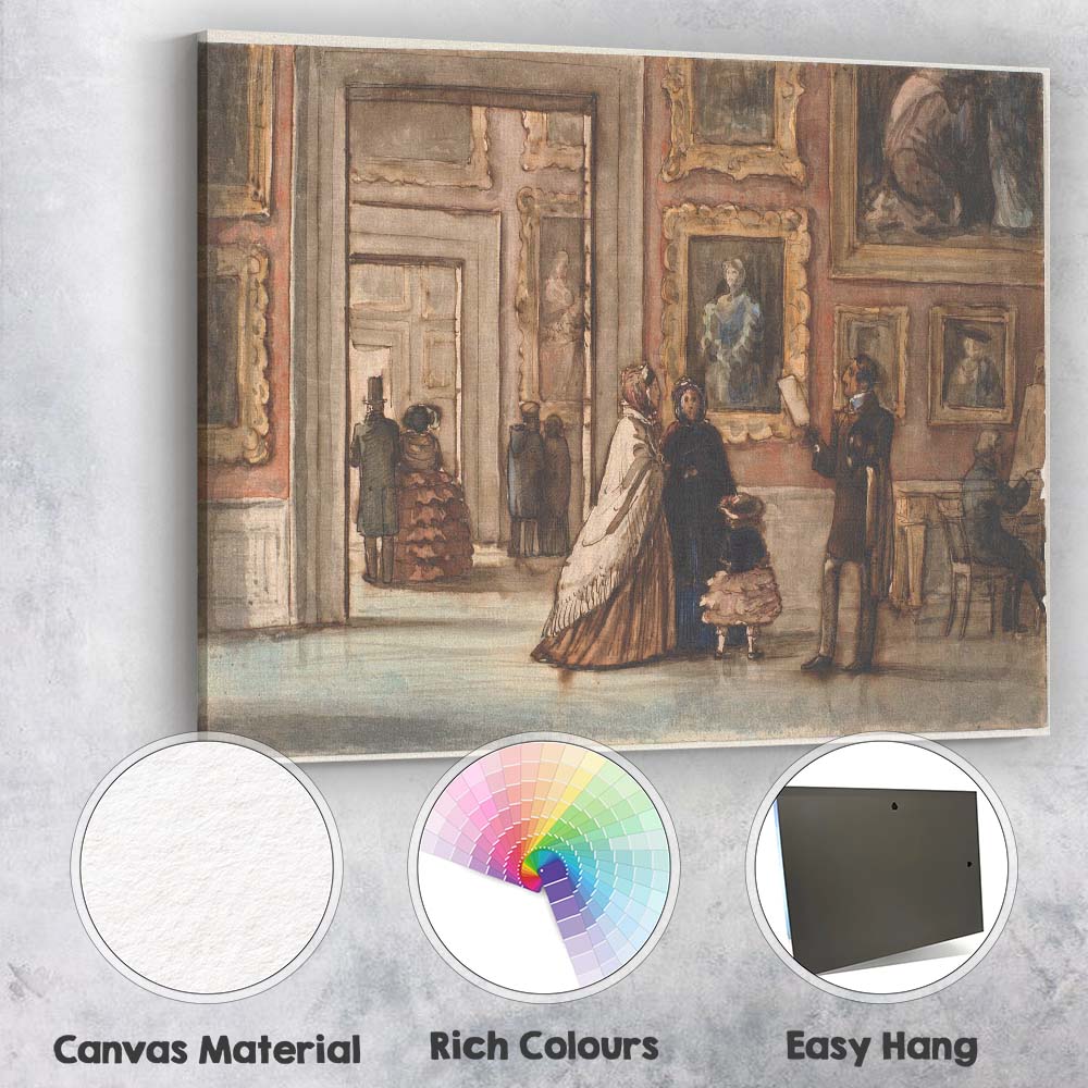 Victorian Art Gallery Interior Antique Museum Watercolour Scene Canvas Wall Art Print Decor Picture Ready to Hang