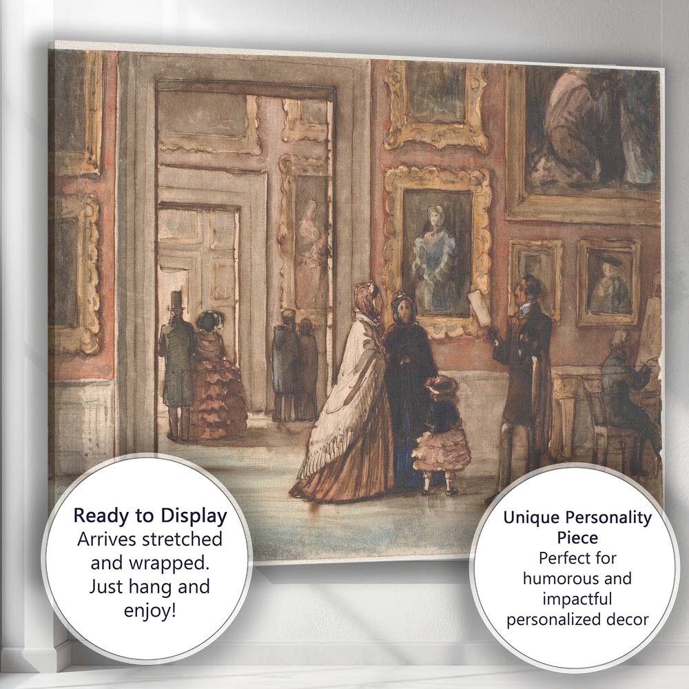 Victorian Art Gallery Interior Antique Museum Watercolour Scene Canvas Wall Art Print Decor Picture Ready to Hang
