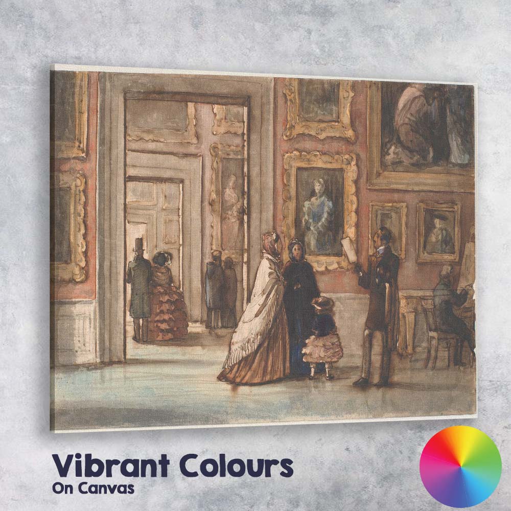 Victorian Art Gallery Interior Antique Museum Watercolour Scene Canvas Wall Art Print Decor Picture Ready to Hang