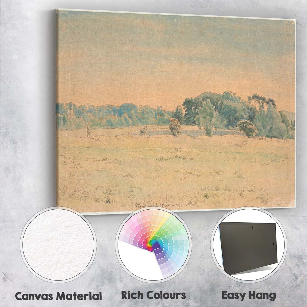 Peaceful Meadow And Tree Line Countryside Sketch Landscape Canvas Wall Art Print Decor Picture Ready to Hang
