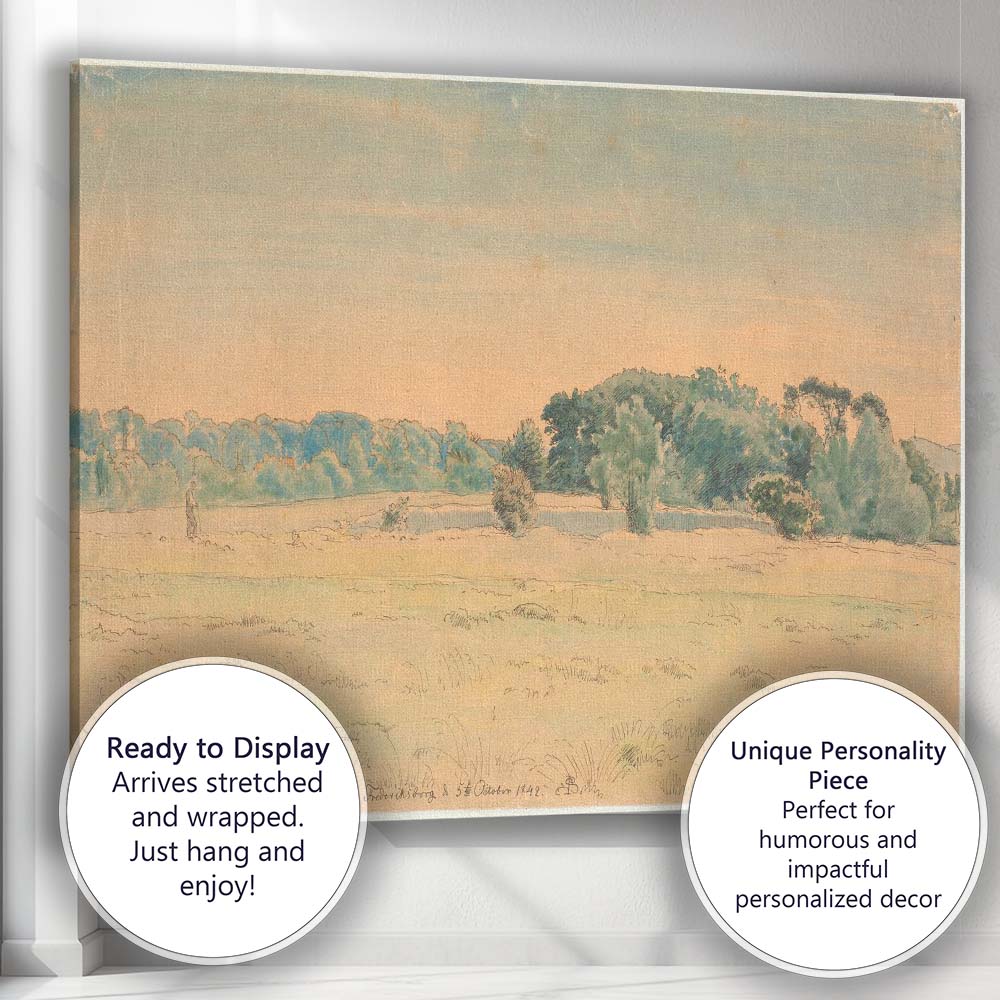 Peaceful Meadow And Tree Line Countryside Sketch Landscape Canvas Wall Art Print Decor Picture Ready to Hang