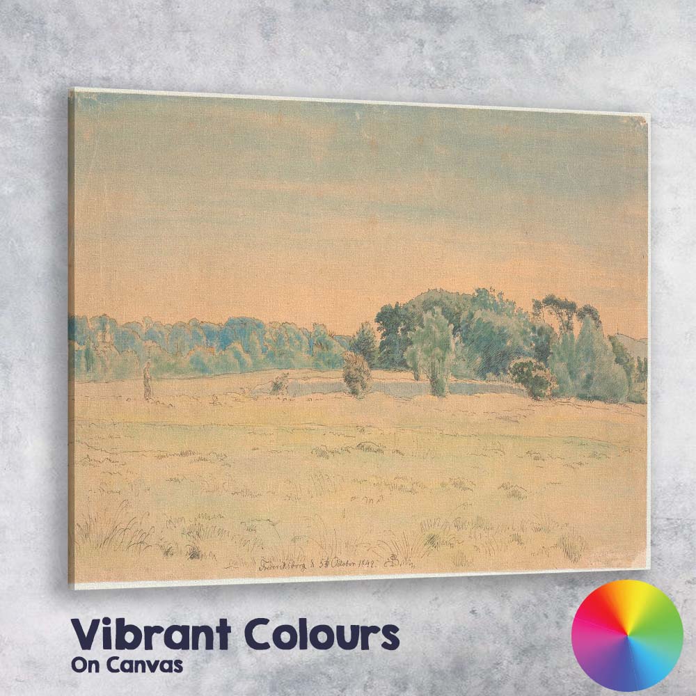 Peaceful Meadow And Tree Line Countryside Sketch Landscape Canvas Wall Art Print Decor Picture Ready to Hang