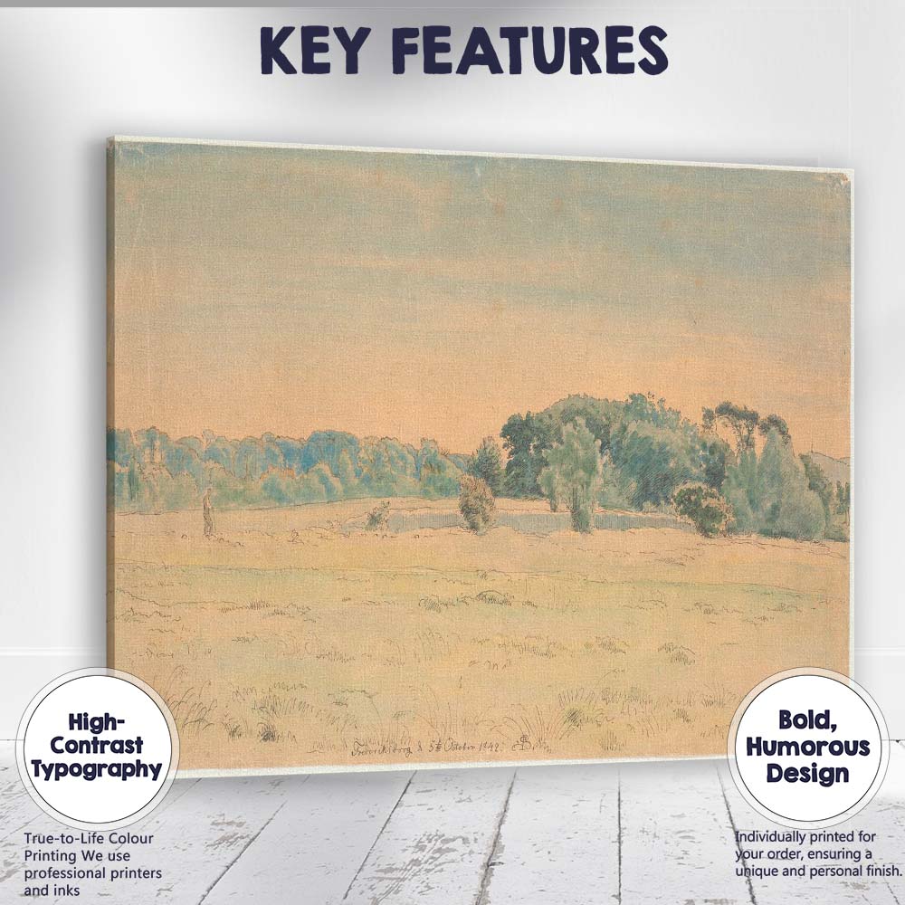 Peaceful Meadow And Tree Line Countryside Sketch Landscape Canvas Wall Art Print Decor Picture Ready to Hang