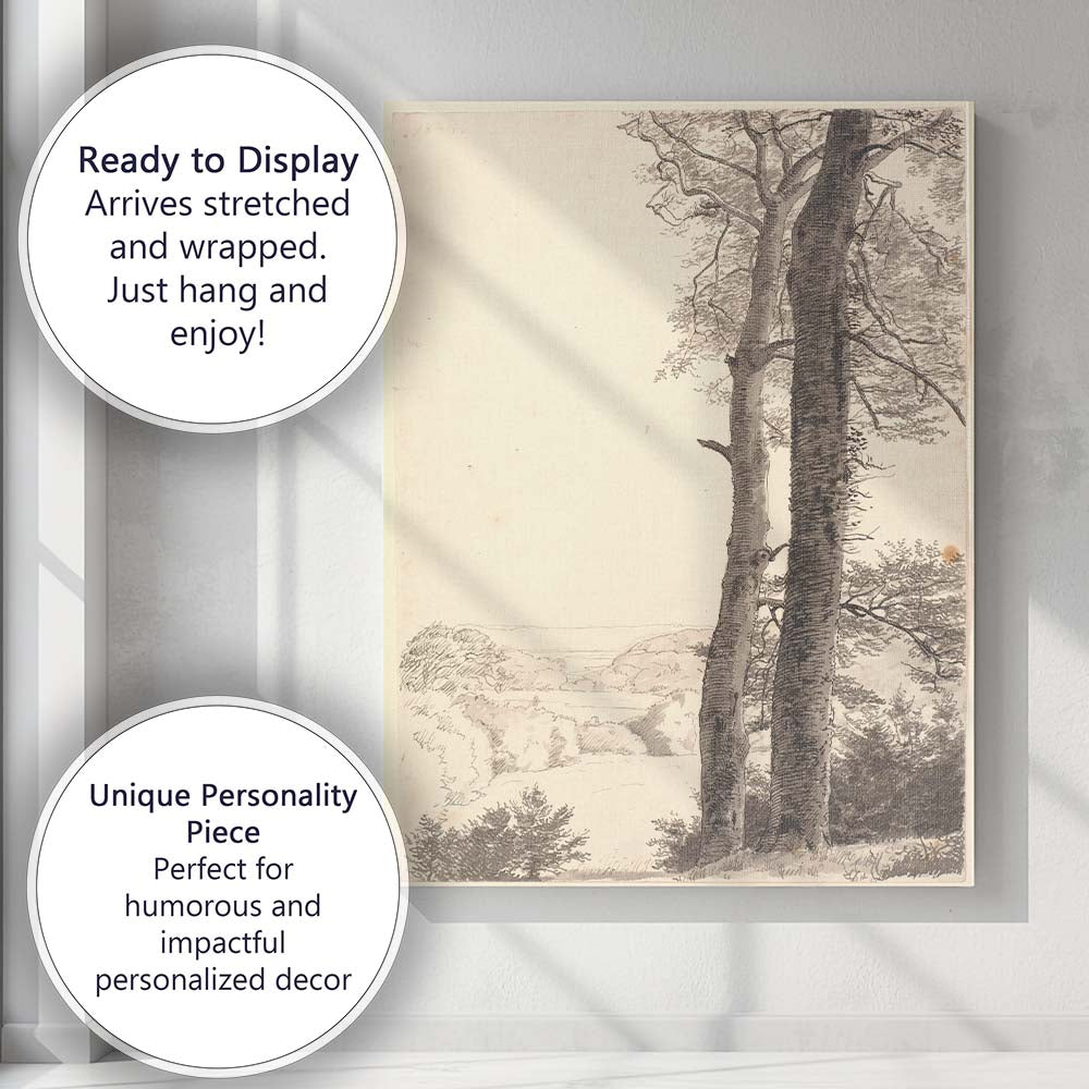 Majestic Woodland Tree Trunks Scenic Countryside Drawing Canvas Wall Art Print Decor Picture Ready to Hang