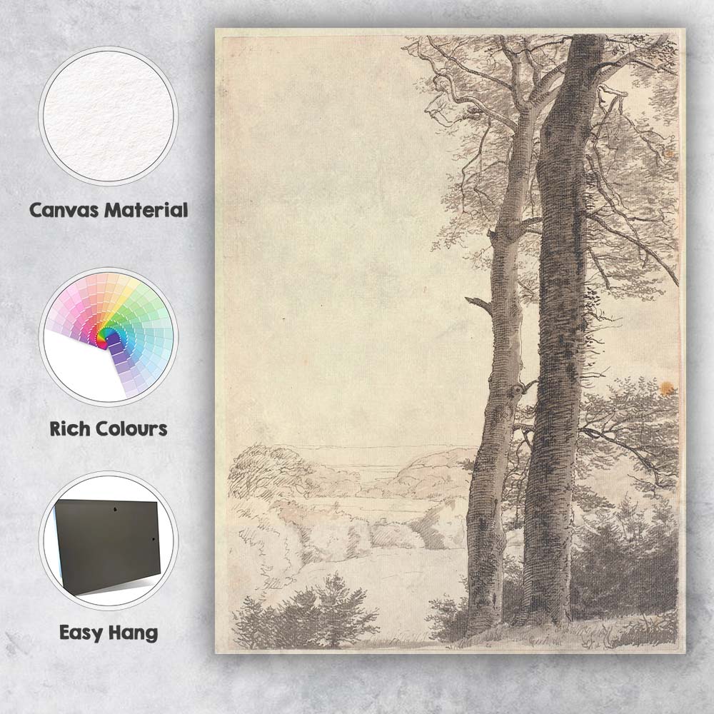 Majestic Woodland Tree Trunks Scenic Countryside Drawing Canvas Wall Art Print Decor Picture Ready to Hang