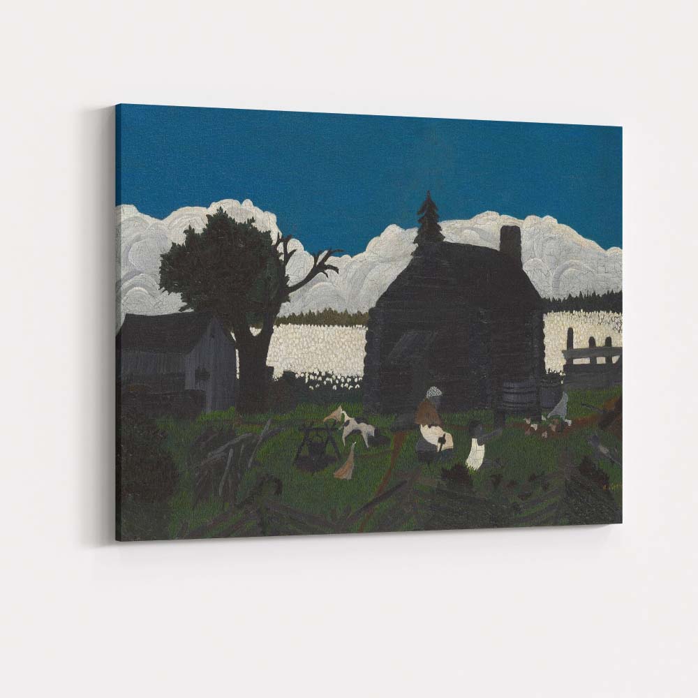 Moonlit Rural Homestead Folk Art Night Landscape Canvas Wall Art Print Decor Picture Ready to Hang