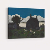 Moonlit Rural Homestead Folk Art Night Landscape Canvas Wall Art Print Decor Picture Ready to Hang