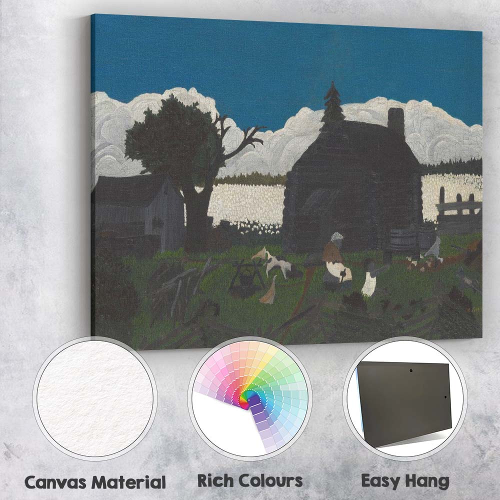 Moonlit Rural Homestead Folk Art Night Landscape Canvas Wall Art Print Decor Picture Ready to Hang