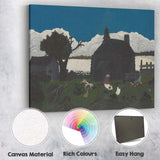 Moonlit Rural Homestead Folk Art Night Landscape Canvas Wall Art Print Decor Picture Ready to Hang