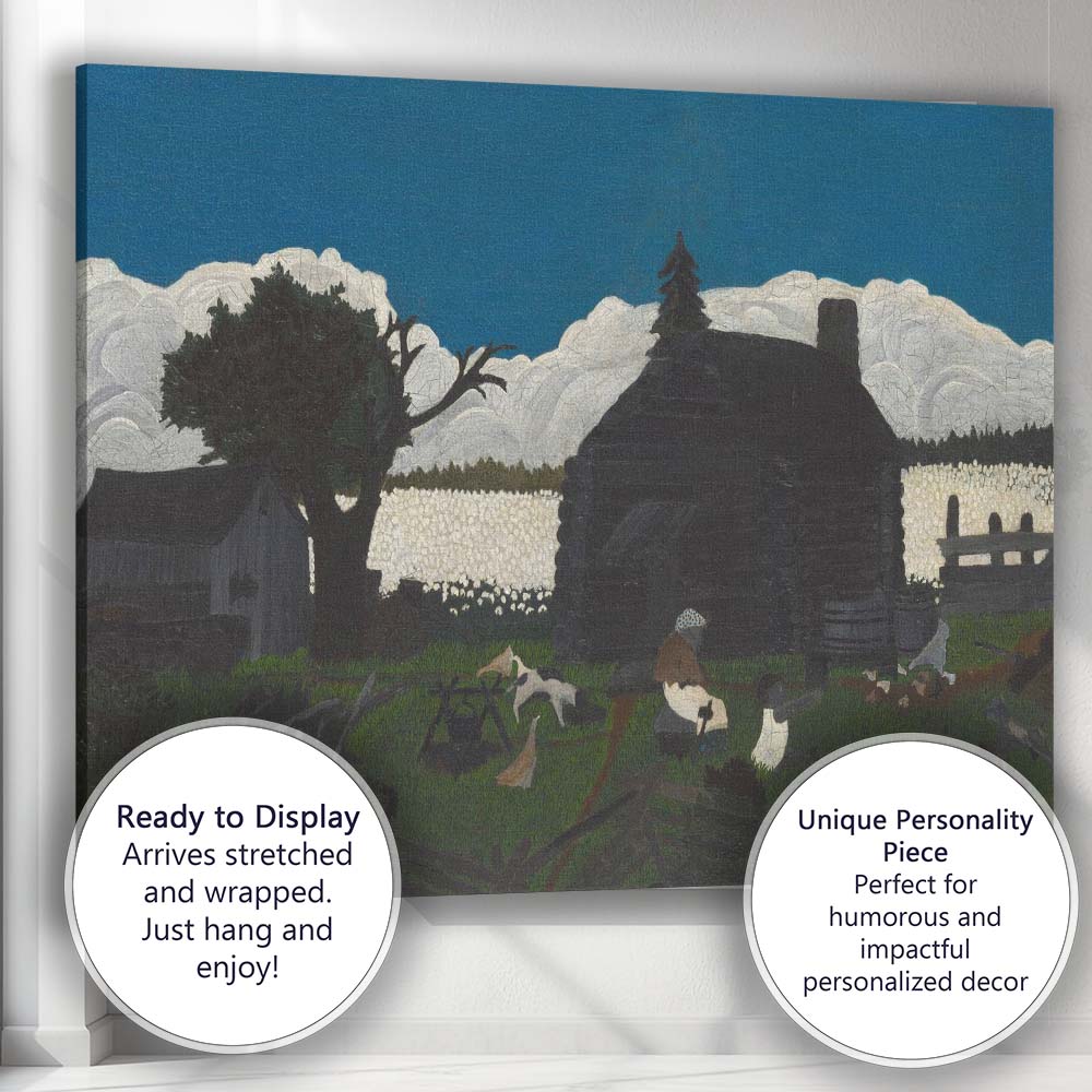 Moonlit Rural Homestead Folk Art Night Landscape Canvas Wall Art Print Decor Picture Ready to Hang