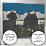 Moonlit Rural Homestead Folk Art Night Landscape Canvas Wall Art Print Decor Picture Ready to Hang