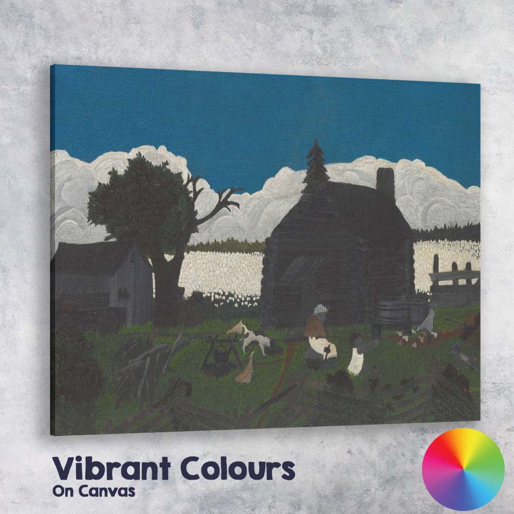 Moonlit Rural Homestead Folk Art Night Landscape Canvas Wall Art Print Decor Picture Ready to Hang
