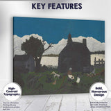 Moonlit Rural Homestead Folk Art Night Landscape Canvas Wall Art Print Decor Picture Ready to Hang
