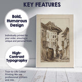 Historic European Village Street Architectural Watercolour Scene Canvas Wall Art Print Decor Picture Ready to Hang