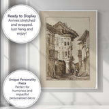 Historic European Village Street Architectural Watercolour Scene Canvas Wall Art Print Decor Picture Ready to Hang