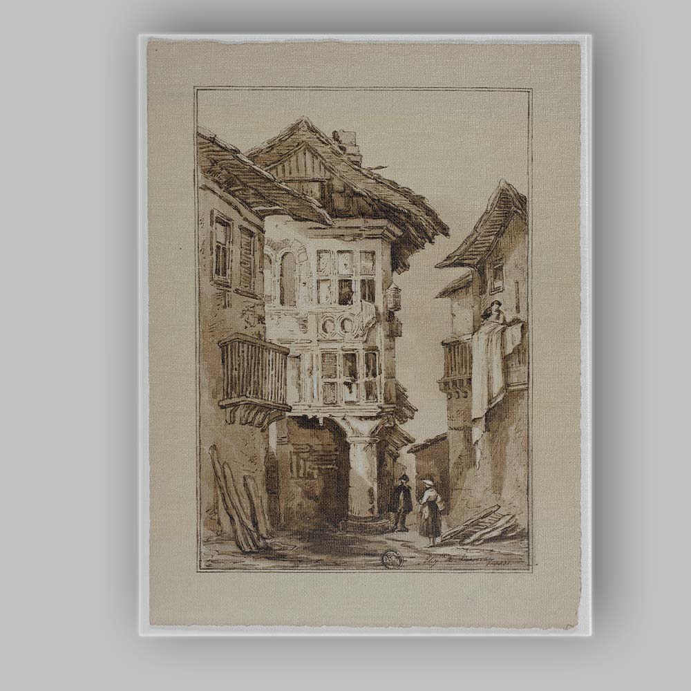 Historic European Village Street Architectural Watercolour Scene Canvas Wall Art Print Decor Picture Ready to Hang