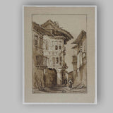 Historic European Village Street Architectural Watercolour Scene Canvas Wall Art Print Decor Picture Ready to Hang