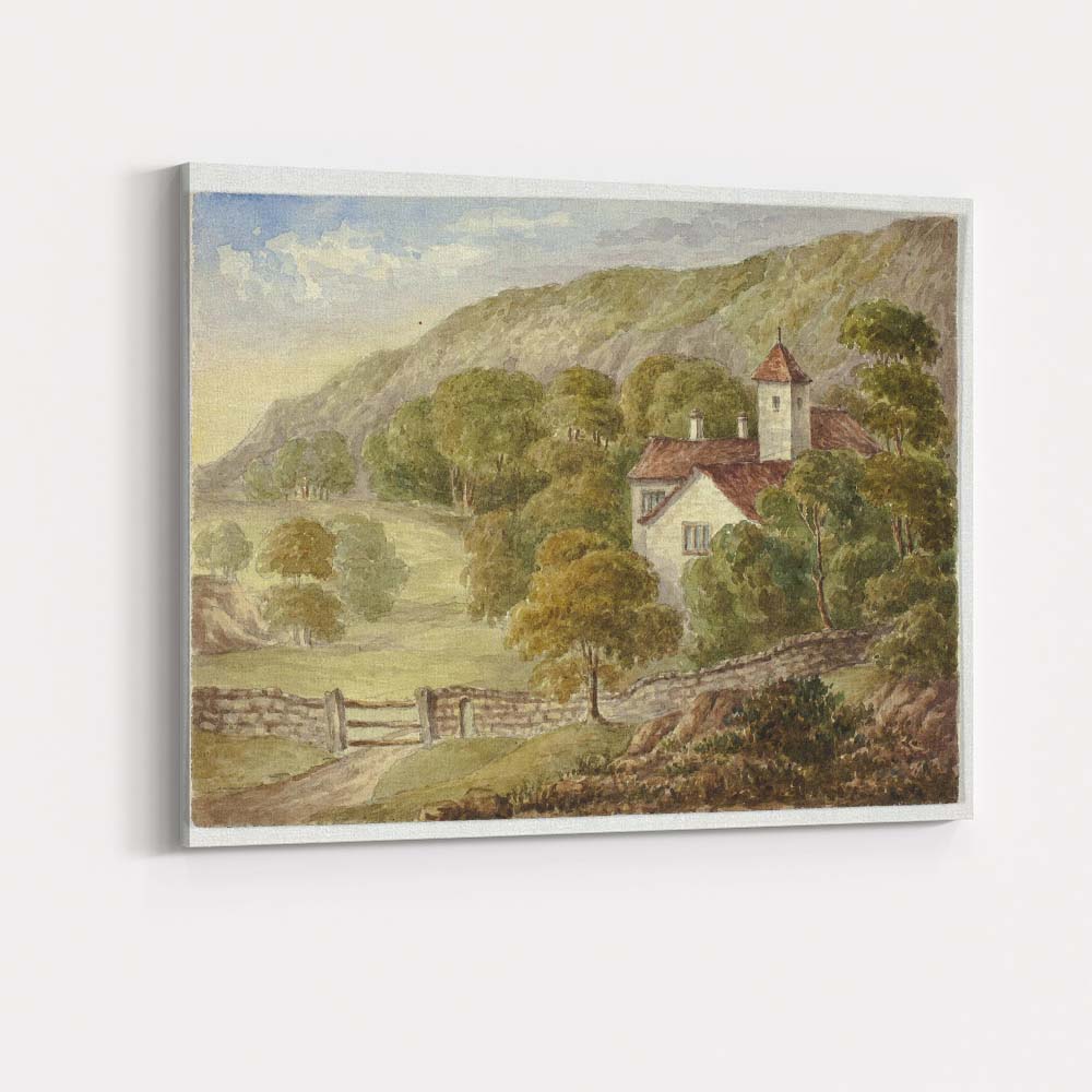 Peaceful Country Manor Hillside Landscape Watercolour Painting Canvas Wall Art Print Decor Picture Ready to Hang
