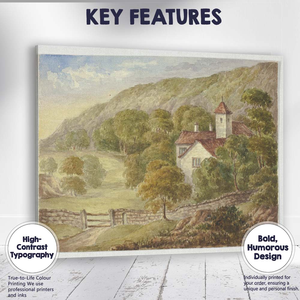 Peaceful Country Manor Hillside Landscape Watercolour Painting Canvas Wall Art Print Decor Picture Ready to Hang