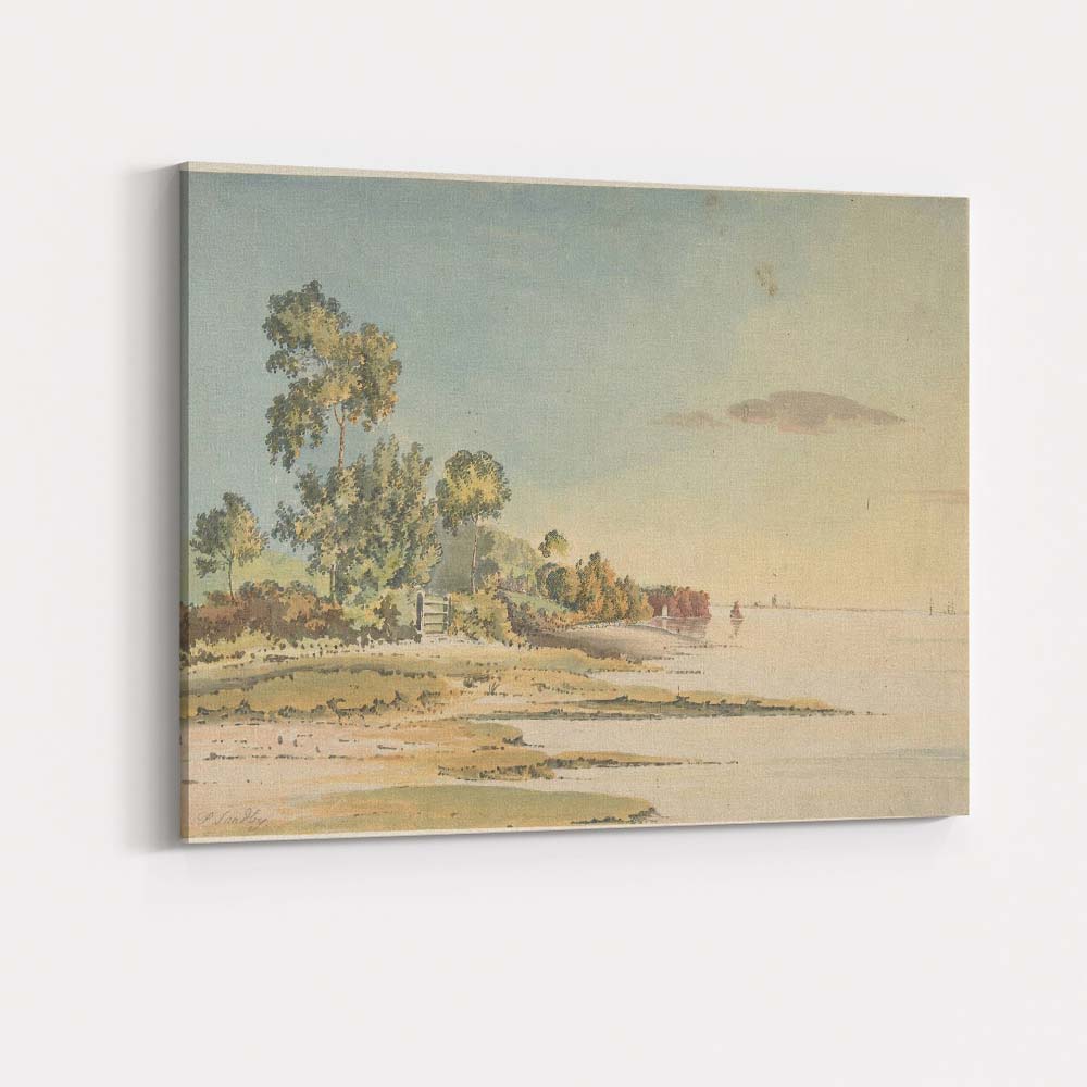 Coastal Shoreline Trees and Calm Sea Watercolour Landscape Canvas Wall Art Print Decor Picture Ready to Hang