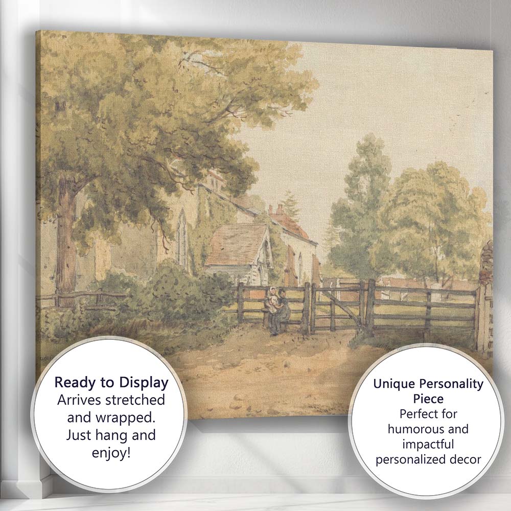 Peaceful Village Churchyard Gate Country Watercolour Landscape Canvas Wall Art Print Decor Picture Ready to Hang