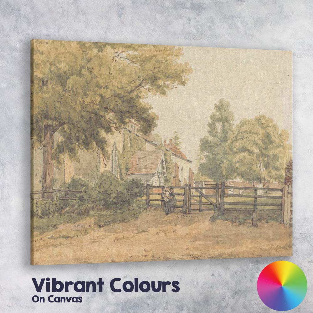 Peaceful Village Churchyard Gate Country Watercolour Landscape Canvas Wall Art Print Decor Picture Ready to Hang