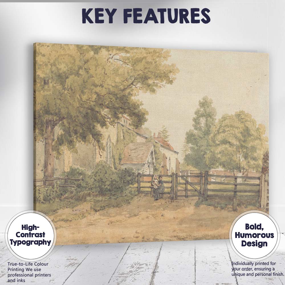 Peaceful Village Churchyard Gate Country Watercolour Landscape Canvas Wall Art Print Decor Picture Ready to Hang
