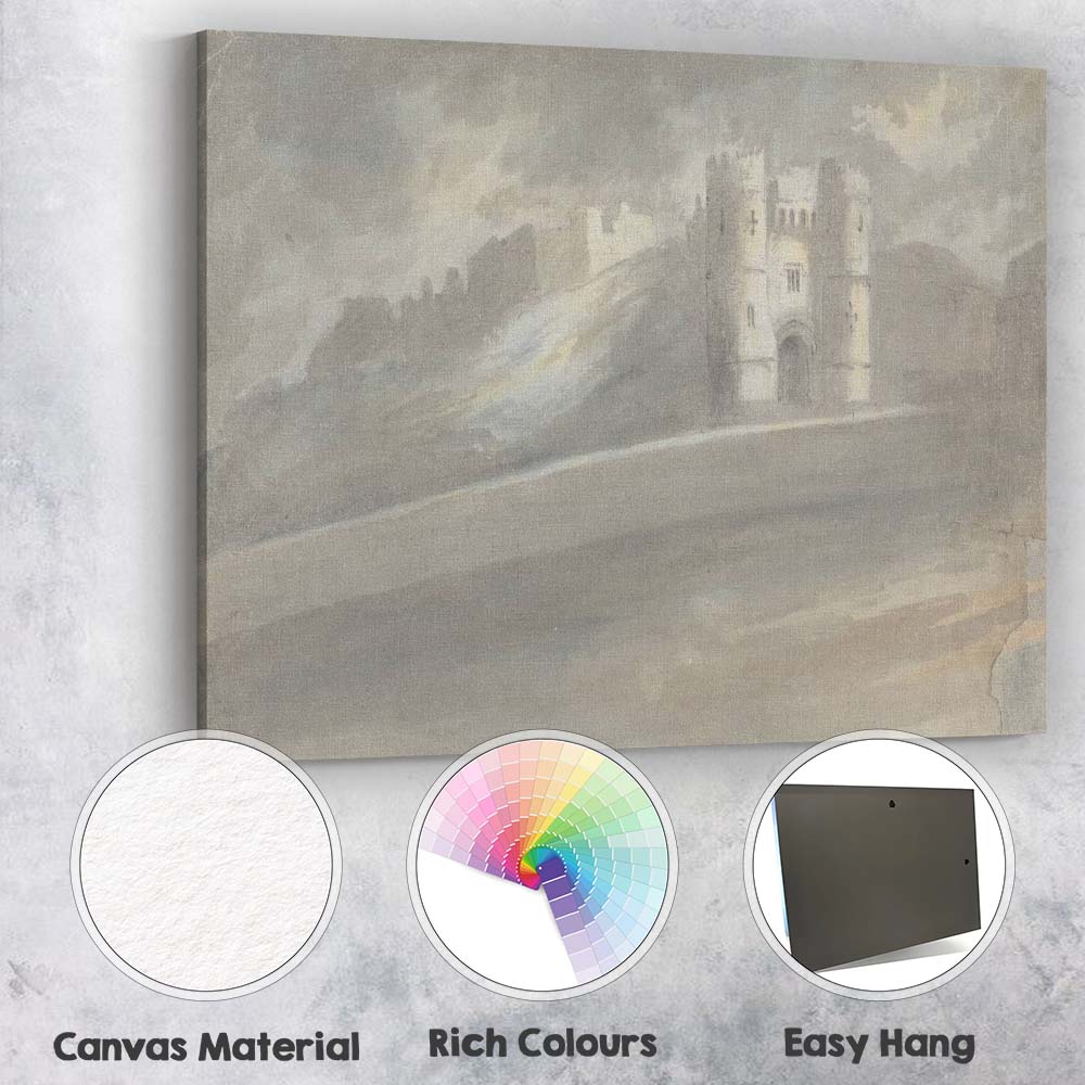 Dramatic Castle Gate Fortress Misty Watercolour Landscape Canvas Wall Art Print Decor Picture Ready to Hang