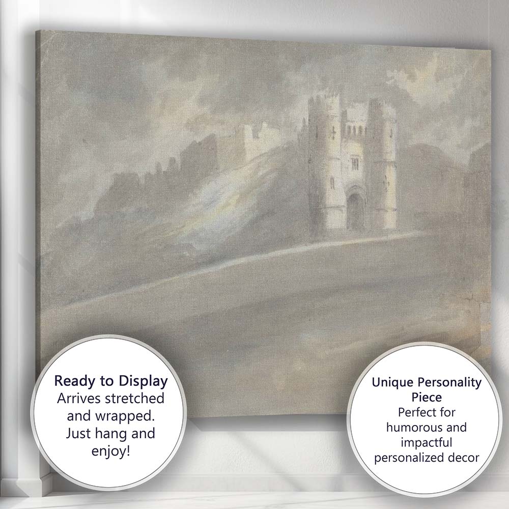 Dramatic Castle Gate Fortress Misty Watercolour Landscape Canvas Wall Art Print Decor Picture Ready to Hang