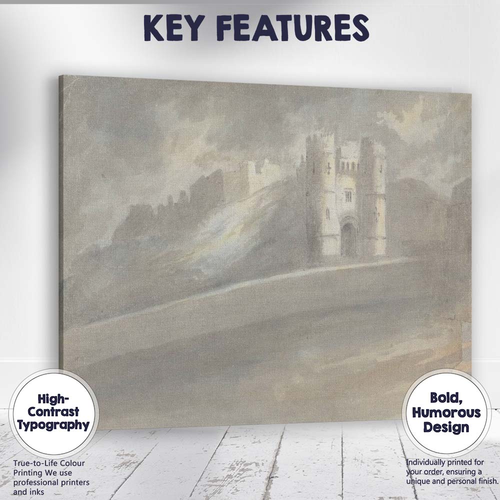 Dramatic Castle Gate Fortress Misty Watercolour Landscape Canvas Wall Art Print Decor Picture Ready to Hang