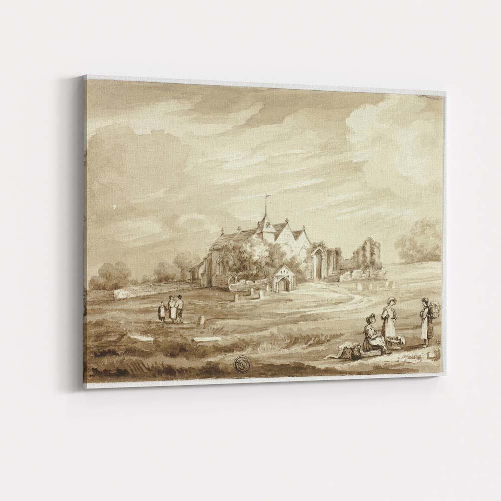 Pastoral Abbey Ruins Countryside Sepia Wash Landscape Canvas Wall Art Print Decor Picture Ready to Hang