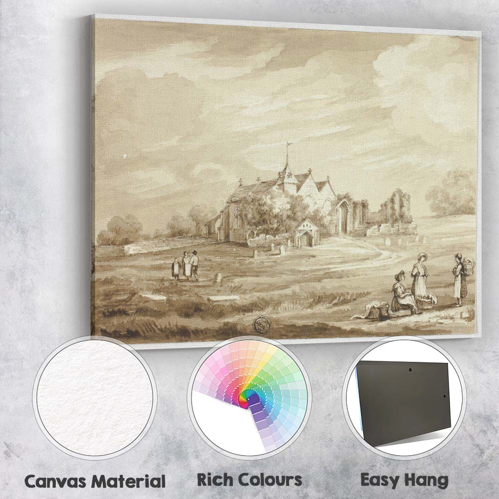 Pastoral Abbey Ruins Countryside Sepia Wash Landscape Canvas Wall Art Print Decor Picture Ready to Hang