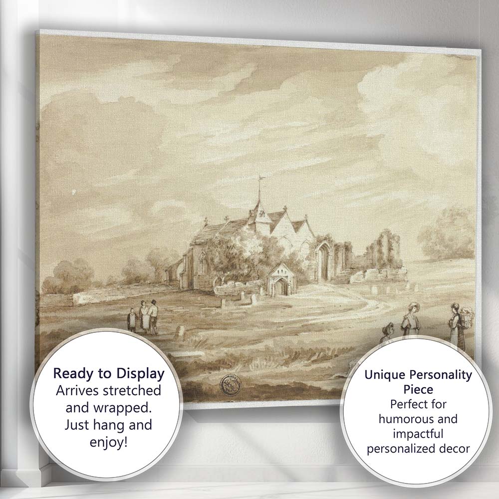 Pastoral Abbey Ruins Countryside Sepia Wash Landscape Canvas Wall Art Print Decor Picture Ready to Hang