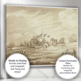 Pastoral Abbey Ruins Countryside Sepia Wash Landscape Canvas Wall Art Print Decor Picture Ready to Hang