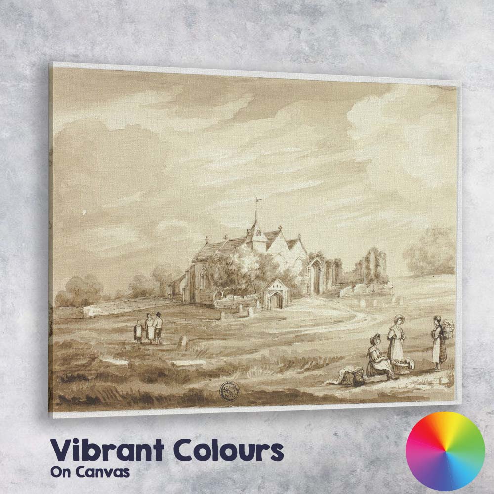 Pastoral Abbey Ruins Countryside Sepia Wash Landscape Canvas Wall Art Print Decor Picture Ready to Hang