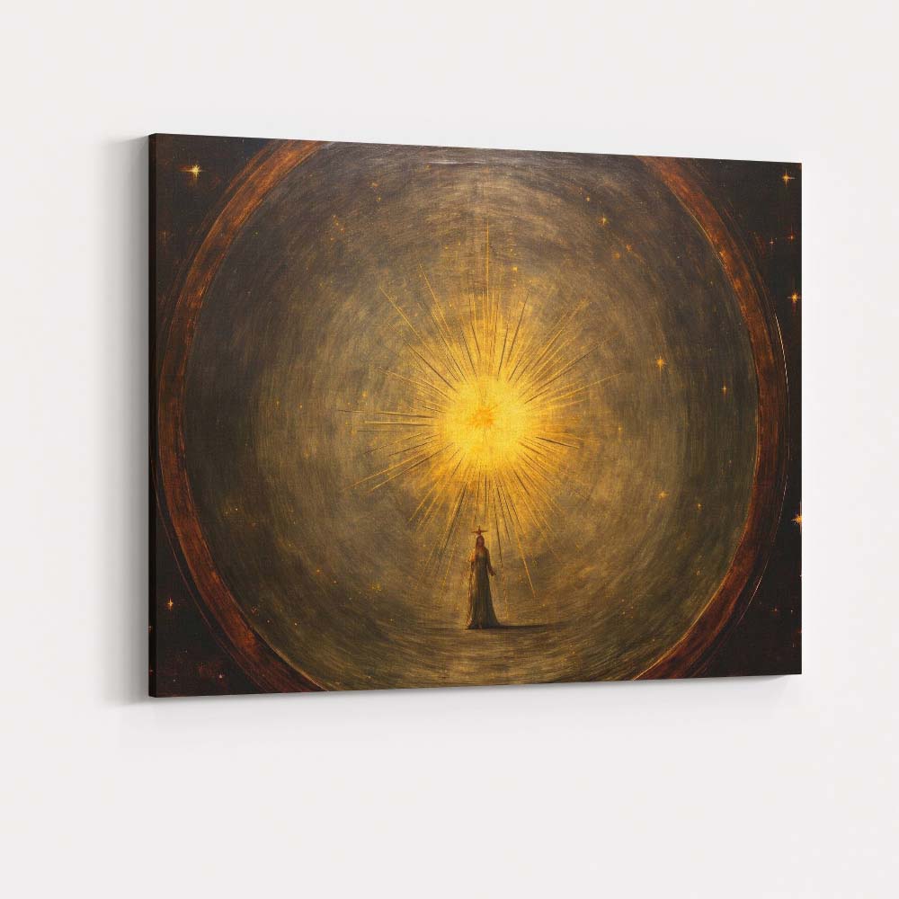 Golden Celestial Light Divine Figure Mystical Cosmic Abstract Painting Canvas Wall Art Print Decor Picture Ready to Hang