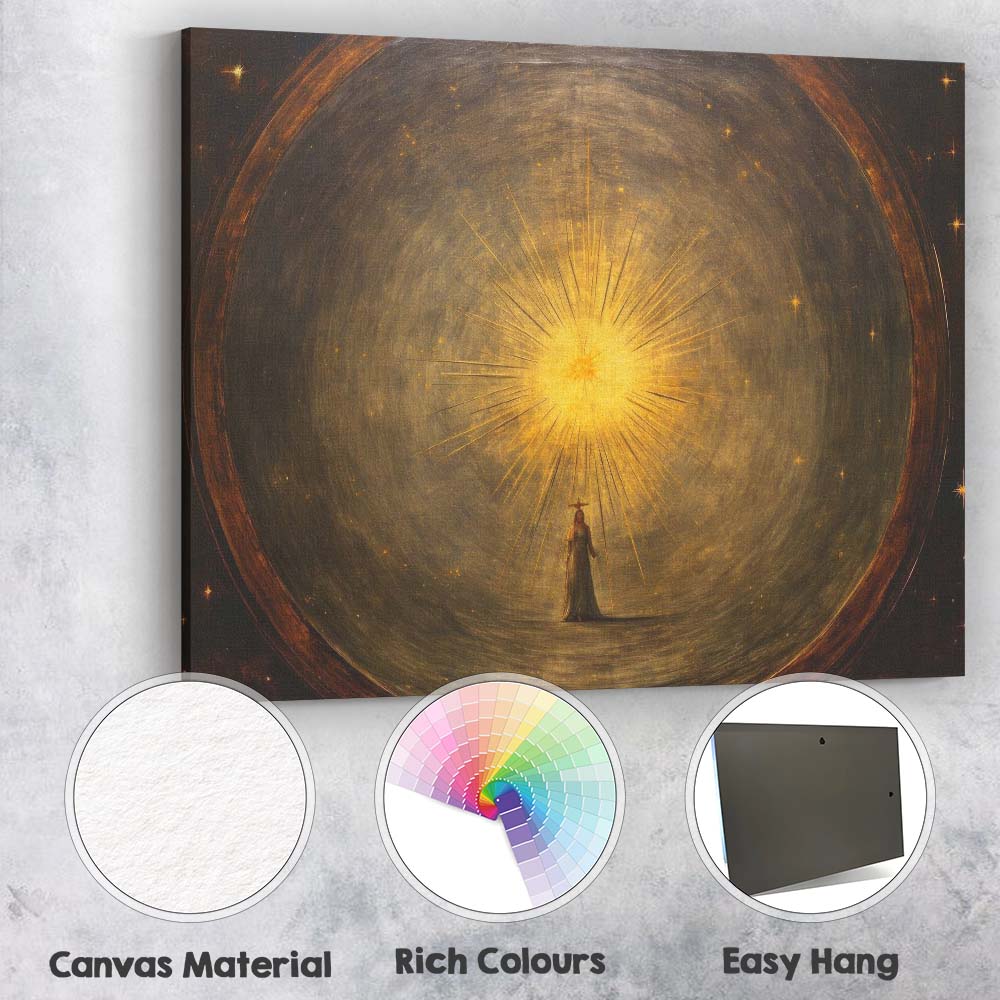 Golden Celestial Light Divine Figure Mystical Cosmic Abstract Painting Canvas Wall Art Print Decor Picture Ready to Hang