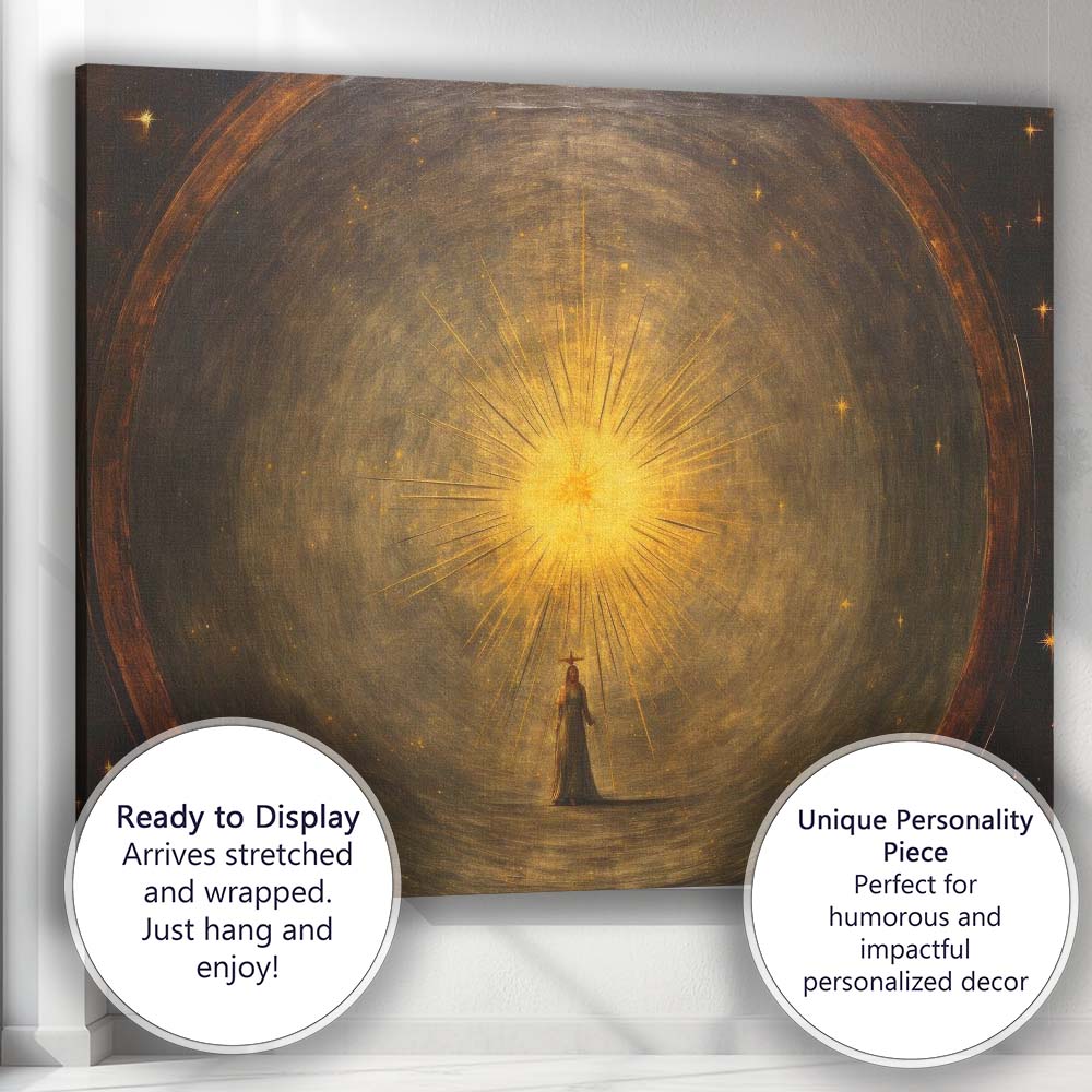 Golden Celestial Light Divine Figure Mystical Cosmic Abstract Painting Canvas Wall Art Print Decor Picture Ready to Hang