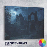 Moonlit Gothic Mansion Ruins Night Sky Dark Fantasy Landscape Canvas Wall Art Print Decor Picture Ready to Hang
